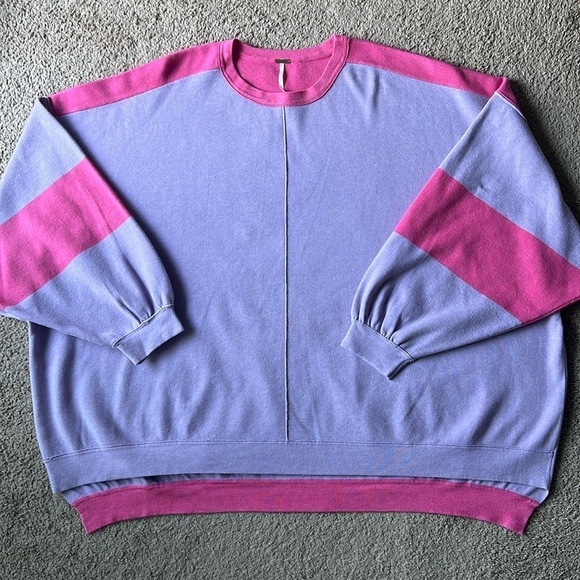 Free People Uptown Colorblock Pullover Sweater Pink Purple - Picture 5 of 12